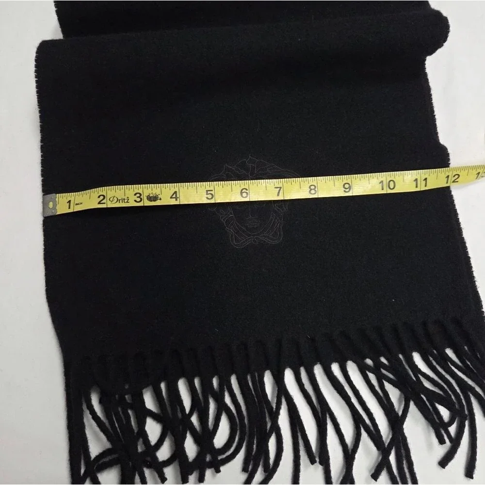 Versace Wool Medusa Logo Embroidered Fringe Scarf